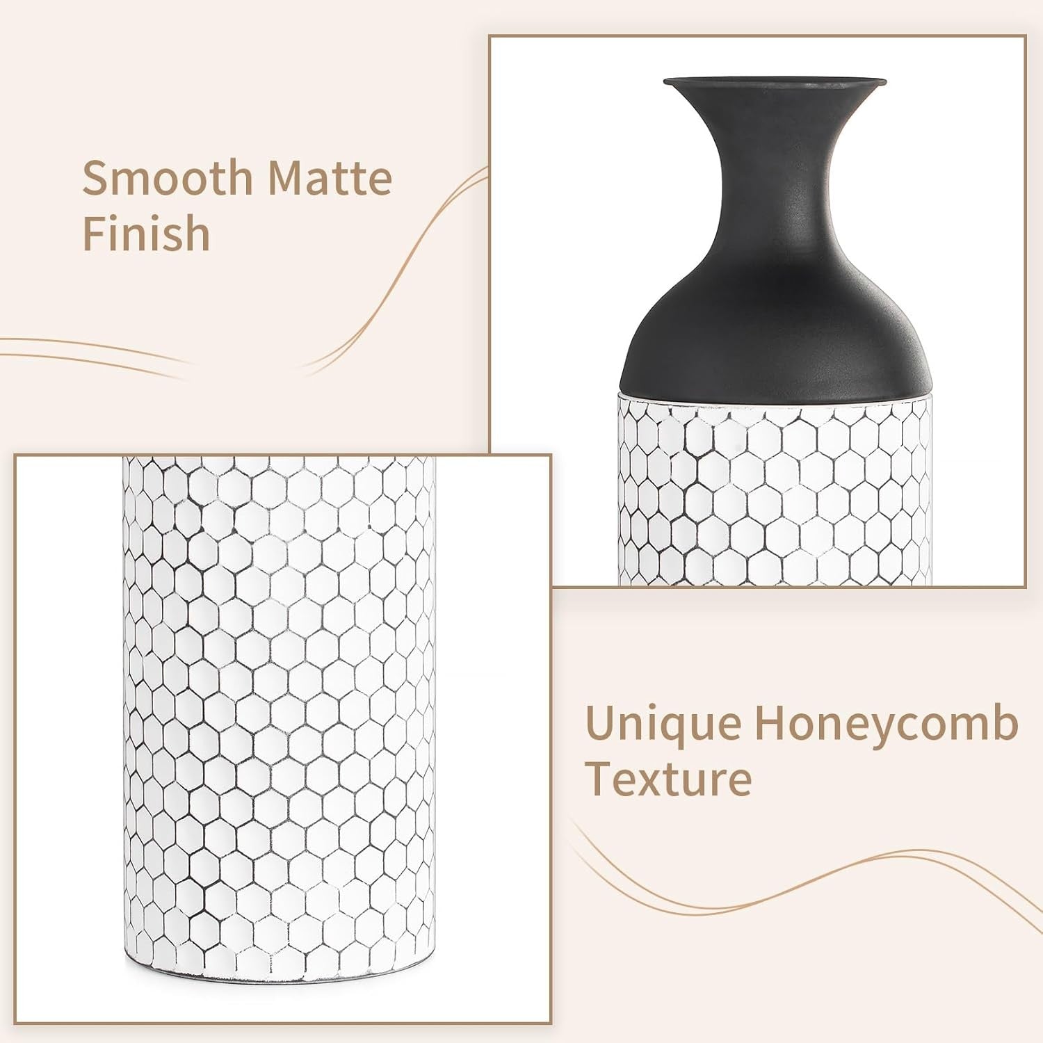 Tall Metal Floor Vase Set of 3 Black White Honeycomb Modern Home Decor