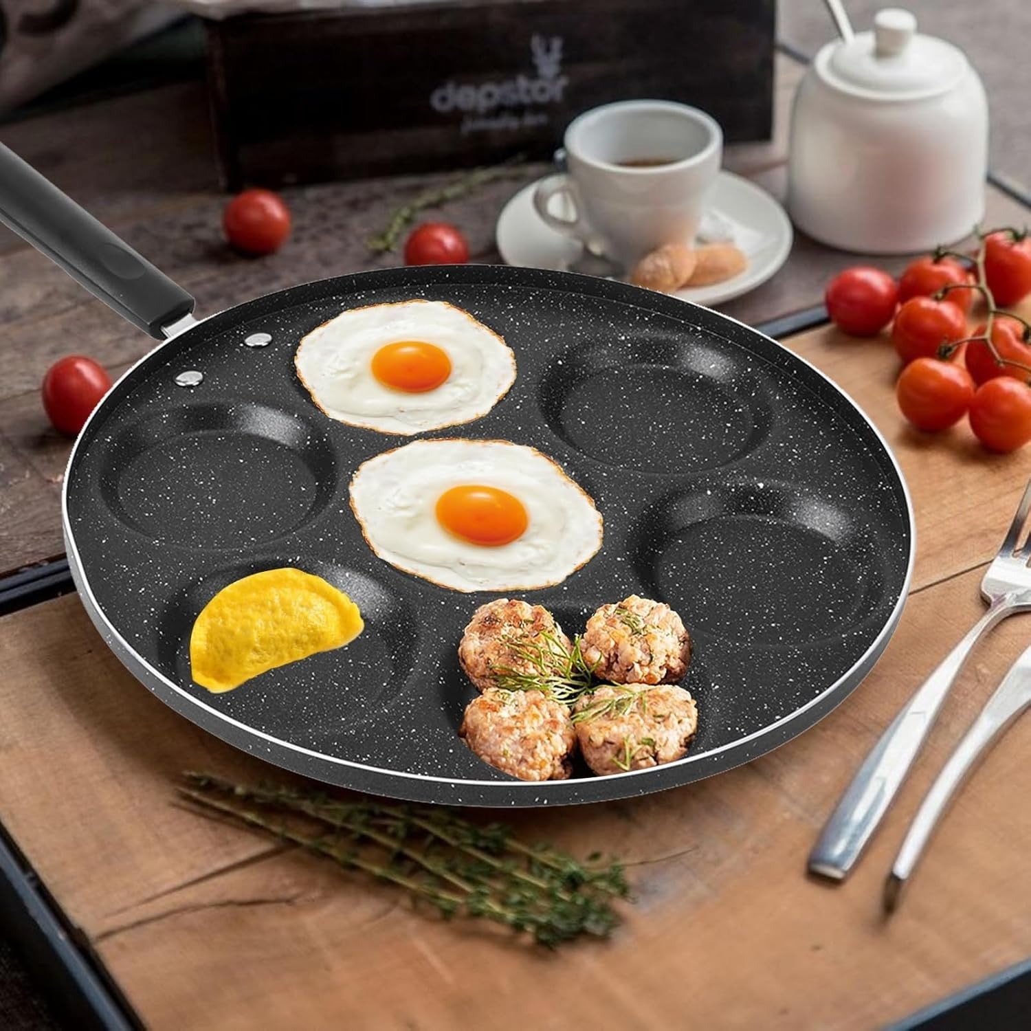 7-Hole Mini Pancake Pan 30cm Non-Stick Frying Pan for Eggs & Omelette