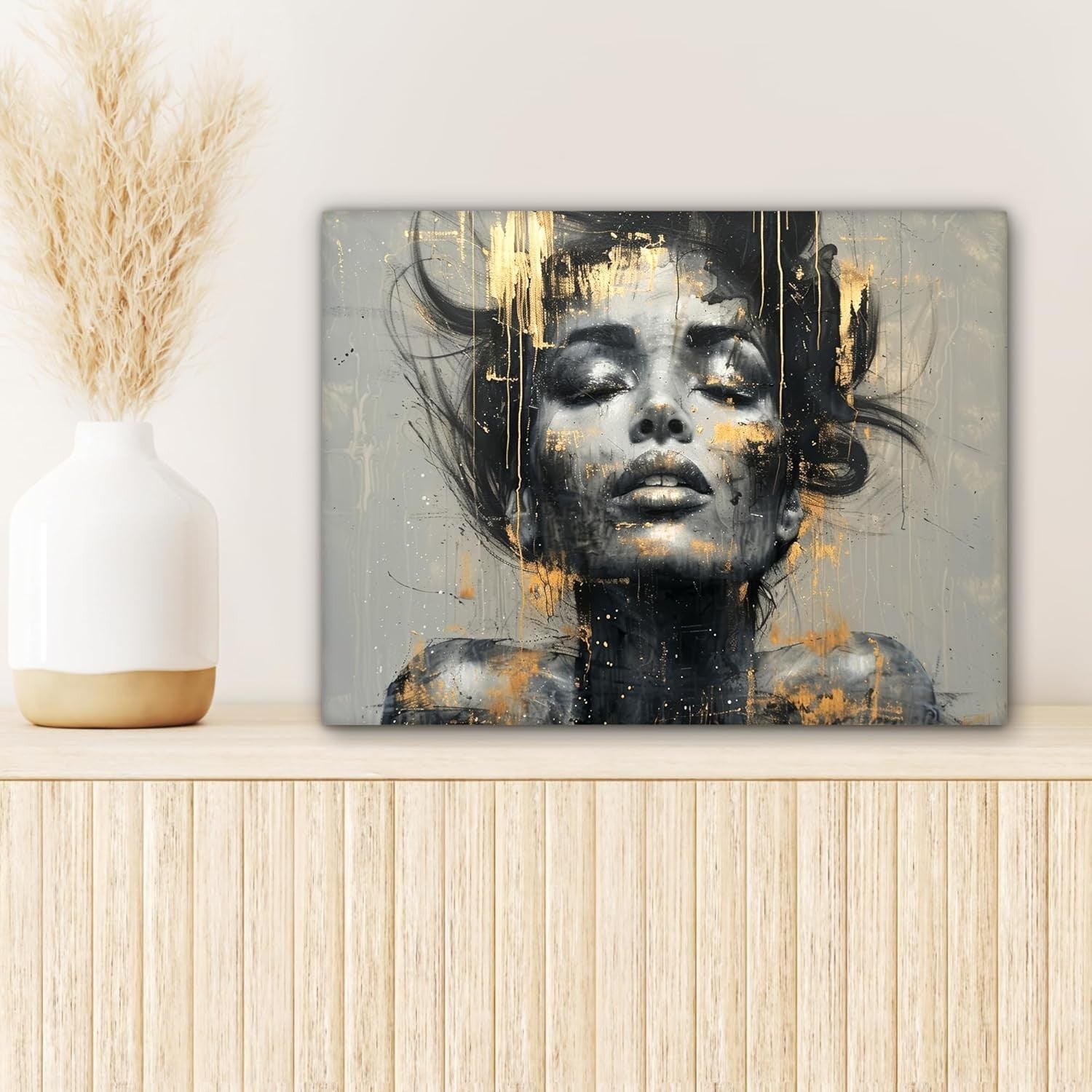 Abstract Woman Canvas Wall Art 40x30cm Gold Glam Framed Print
