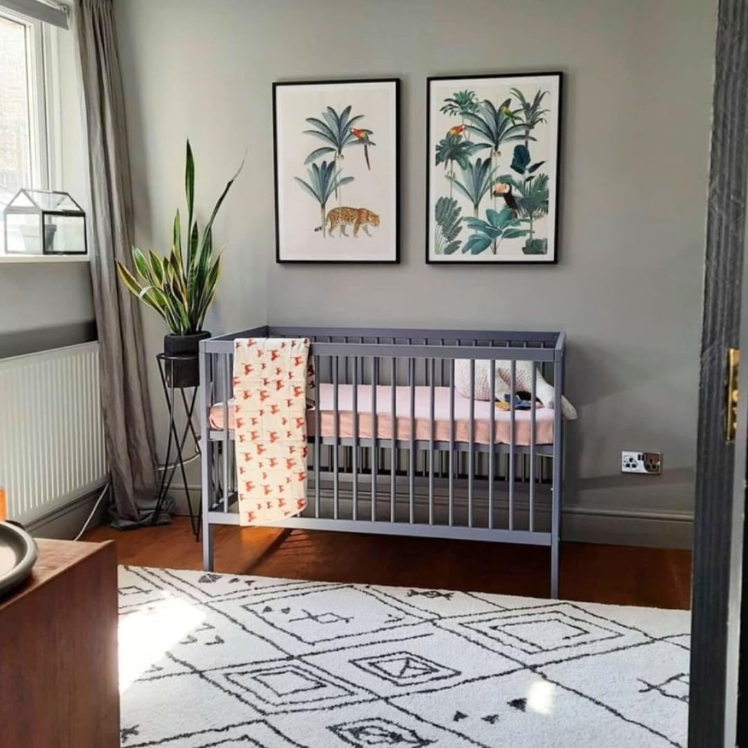 Space Saving Wooden Baby Cot Bed Adjustable Height Toddler Bed Stone Blue