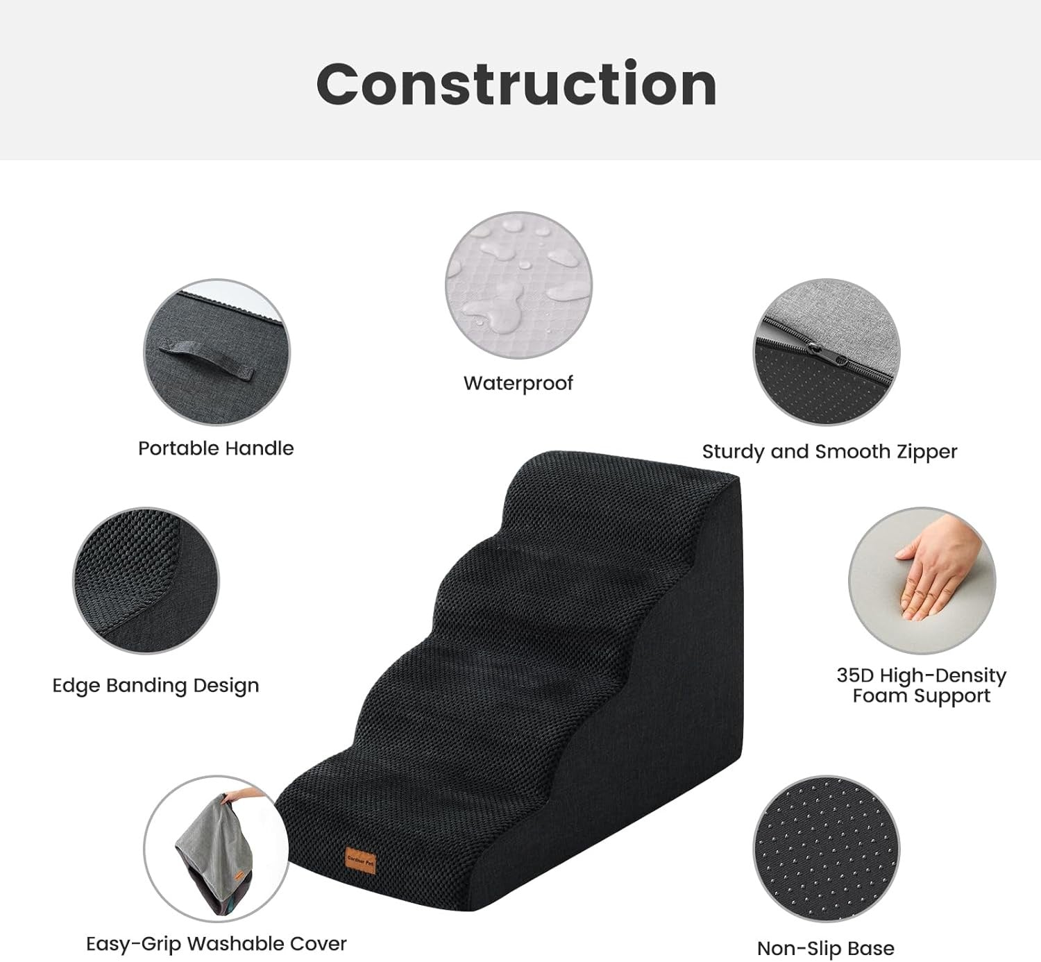4 Step Dog Stairs Pet Ramp for Bed Sofa Non Slip Washable Black Grey