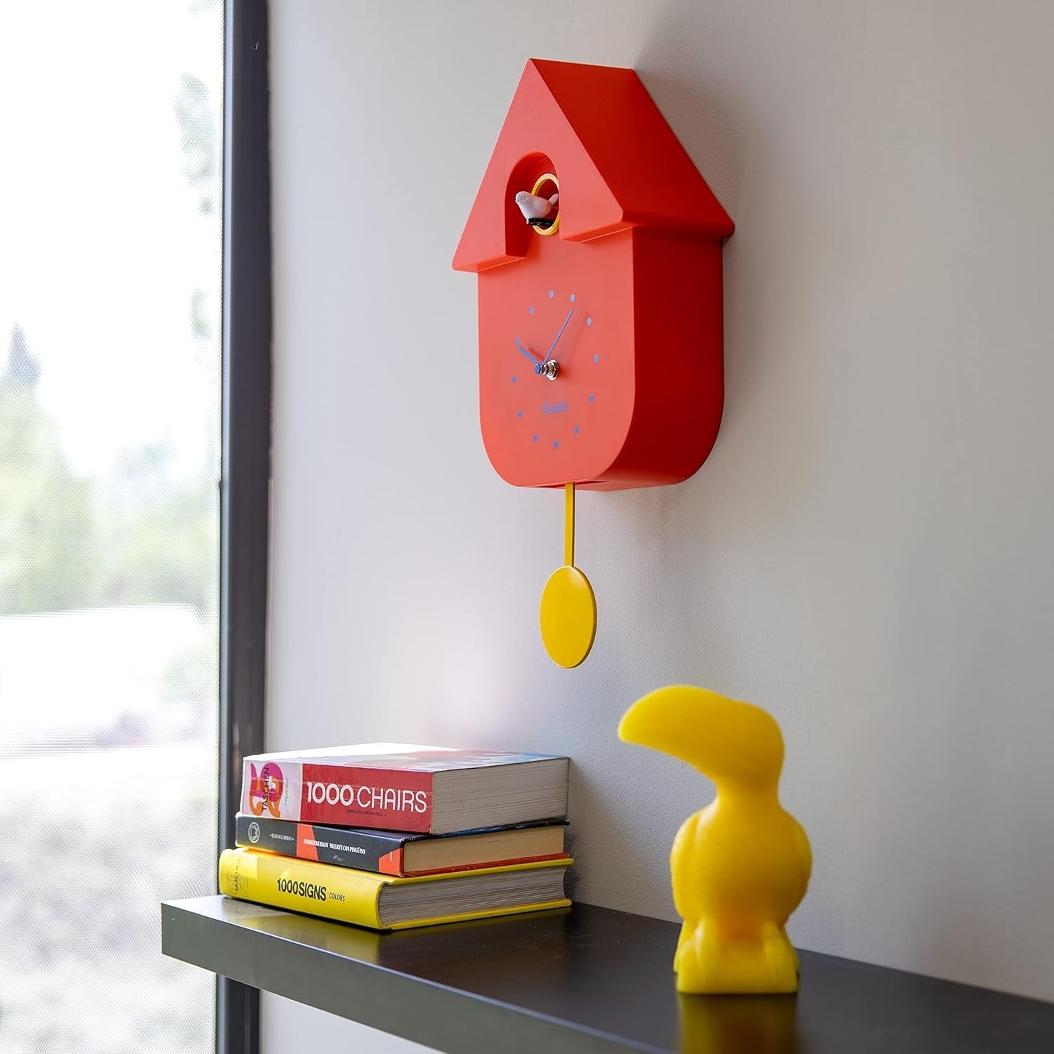 Red Cuckoo Clock Modern Wall Clock with Bird Sound Silent Pendulum Gift