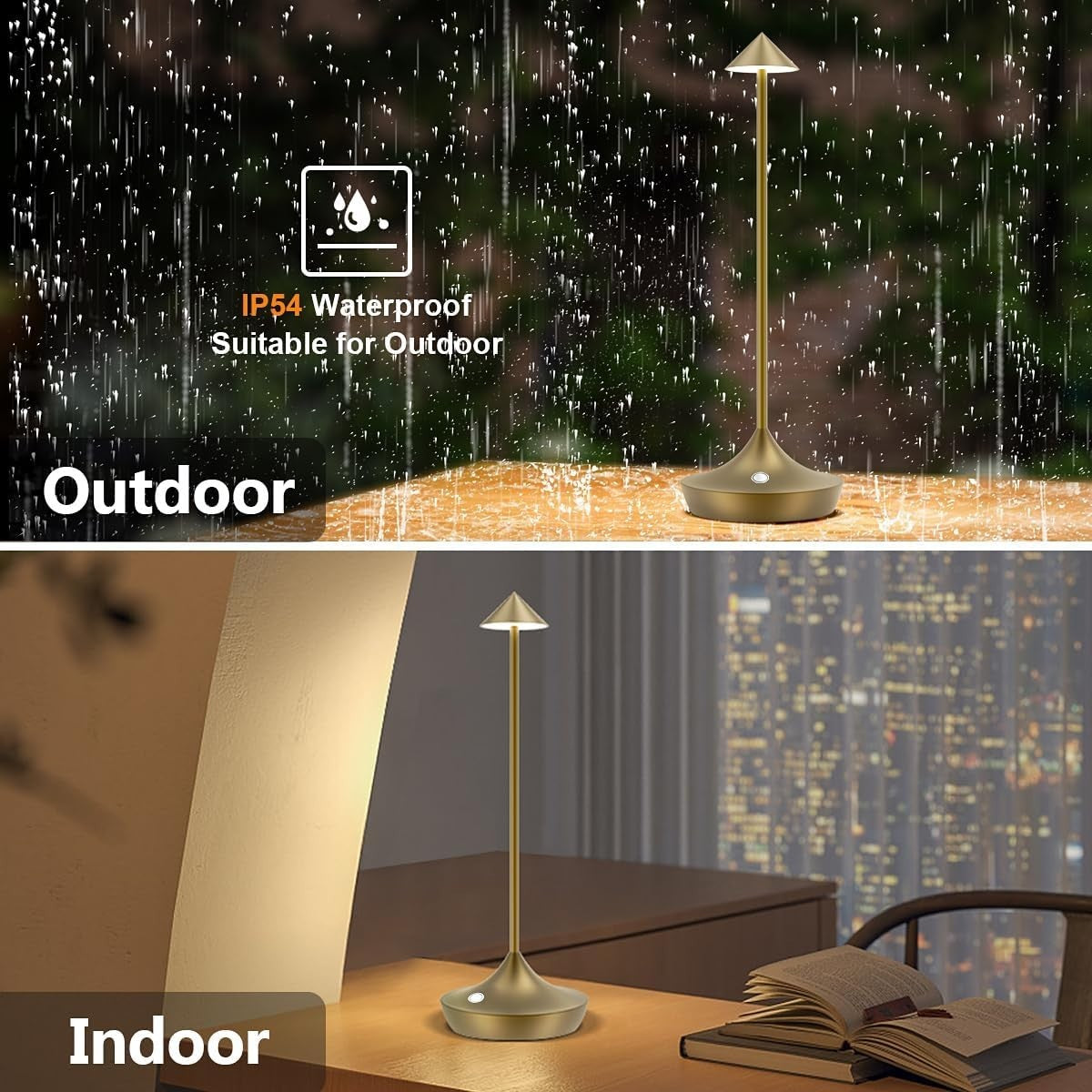 Cordless Rechargeable LED Table Lamps, Dimmable, Portable, 2pcs Bronze