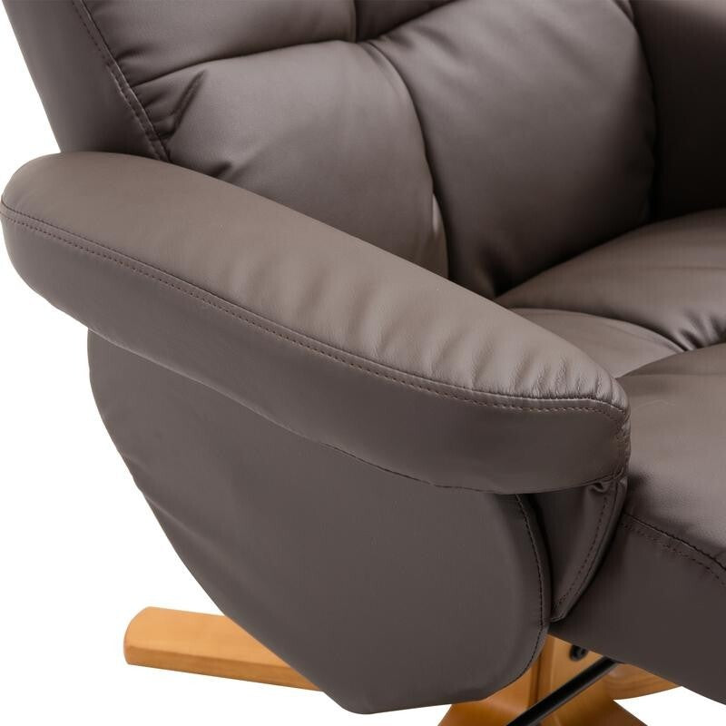 Swivel Recliner Chair & Footstool Faux Leather Lounge Set with Ottoman Storage