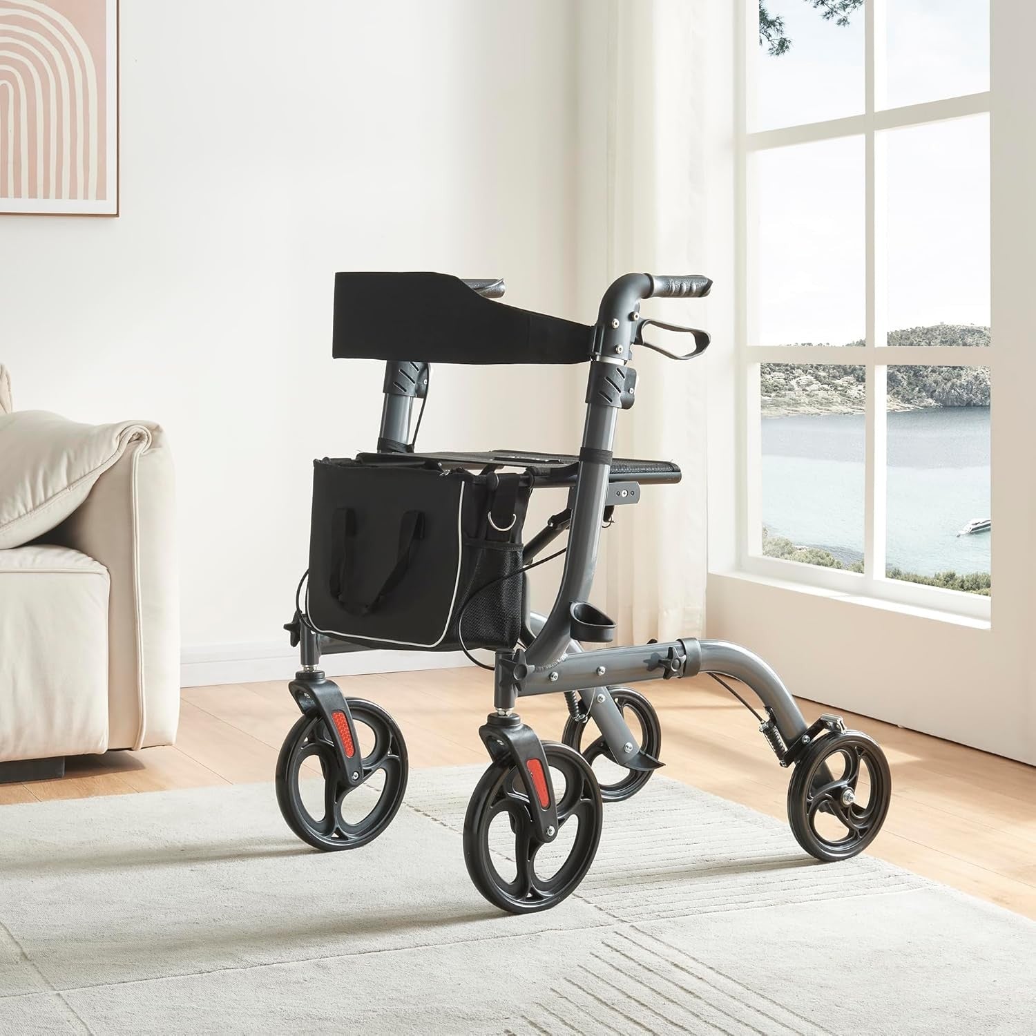 Lightweight Folding Rollator Walker with Seat Lockable Brakes 20cm Wheels