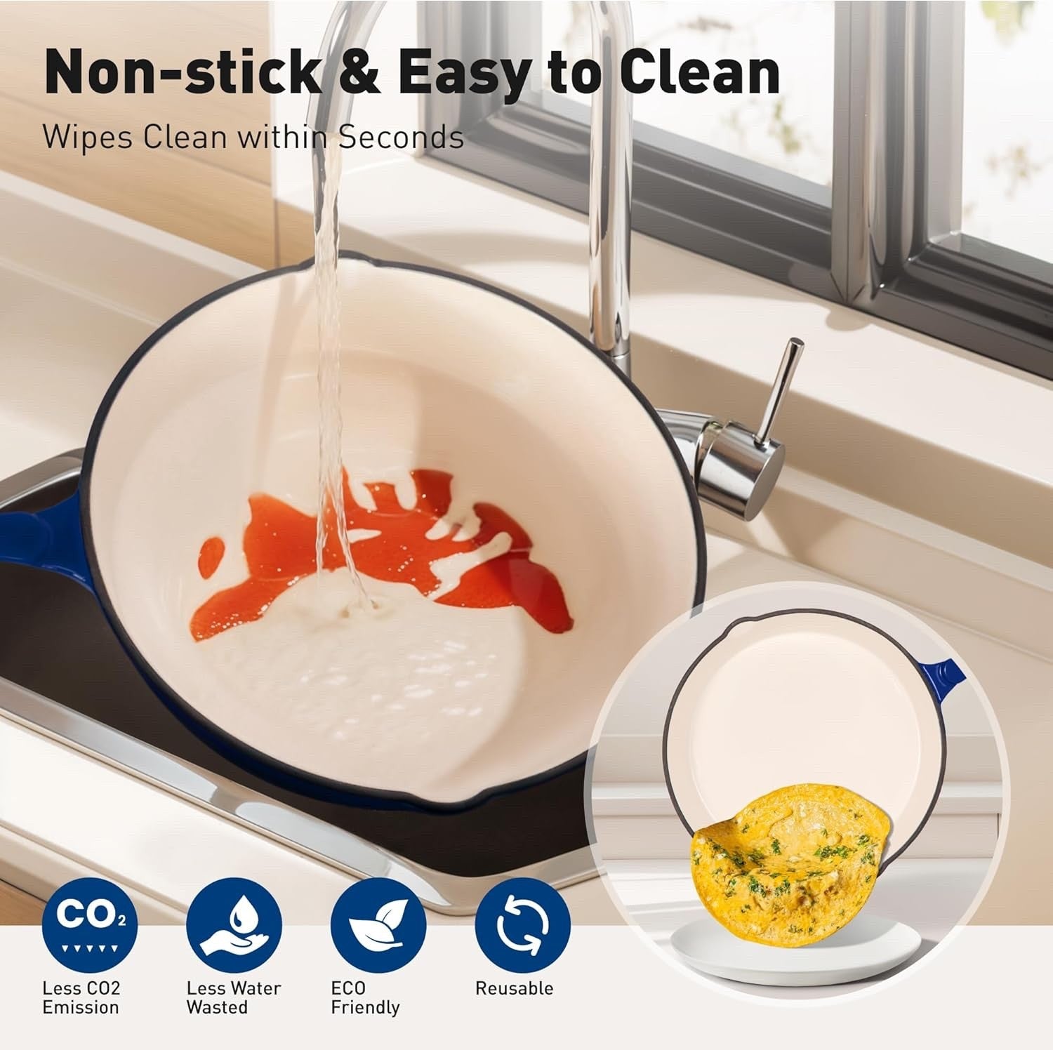 7Pcs Blue Enamelled Cast Iron Cookware Set Non Stick Dutch Oven with Lids
