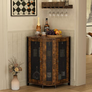 Industrial Corner Wine Cabinet with Storage Shelves, 3-Tier Bar Unit, Rustic
