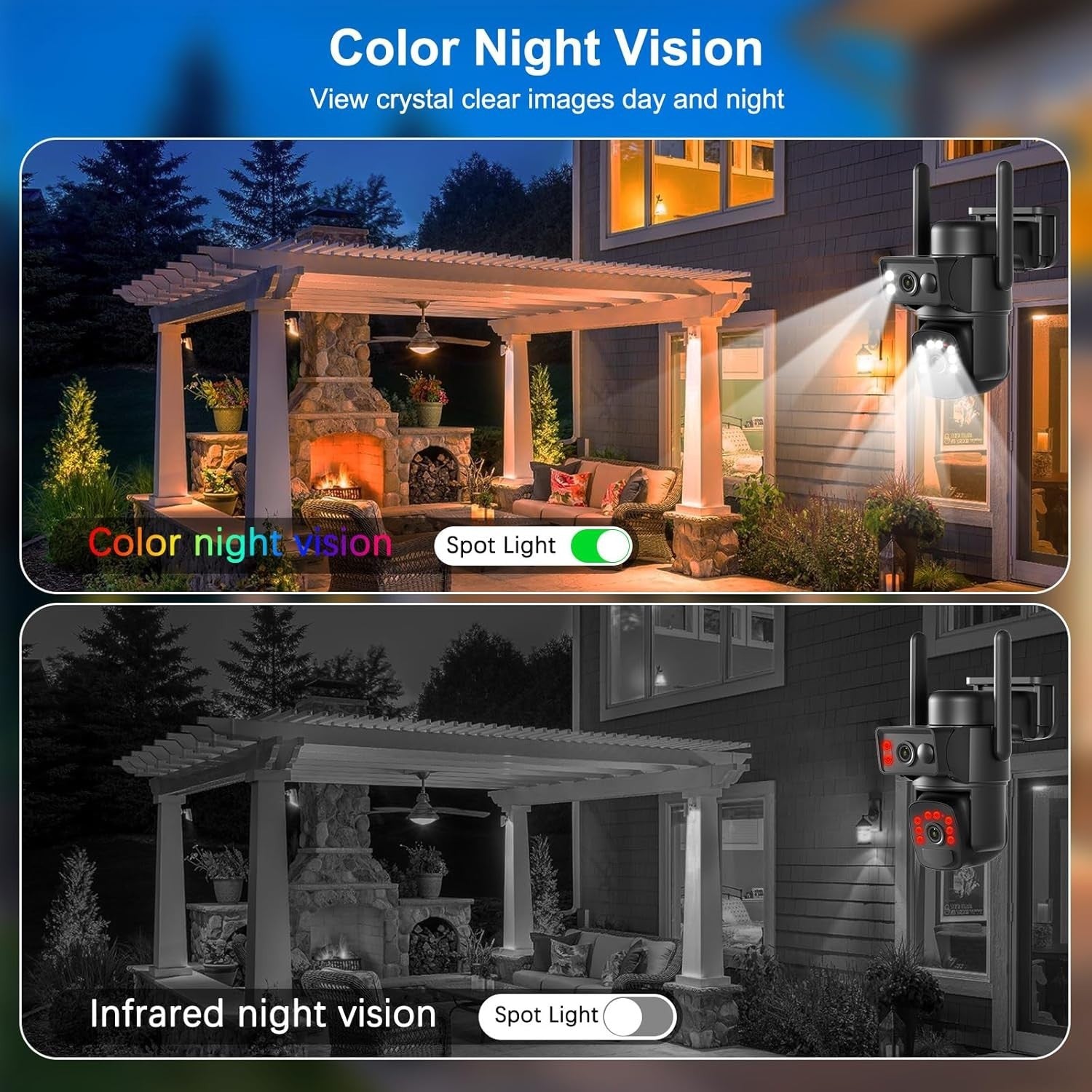 4K Solar Security Camera Wireless Dual Lens PTZ Color Night Vision