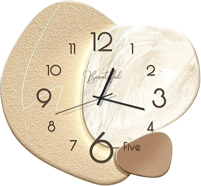 Nordic Beige Art Deco Wall Clock 40cm Silent Modern Porcelain Style Decor