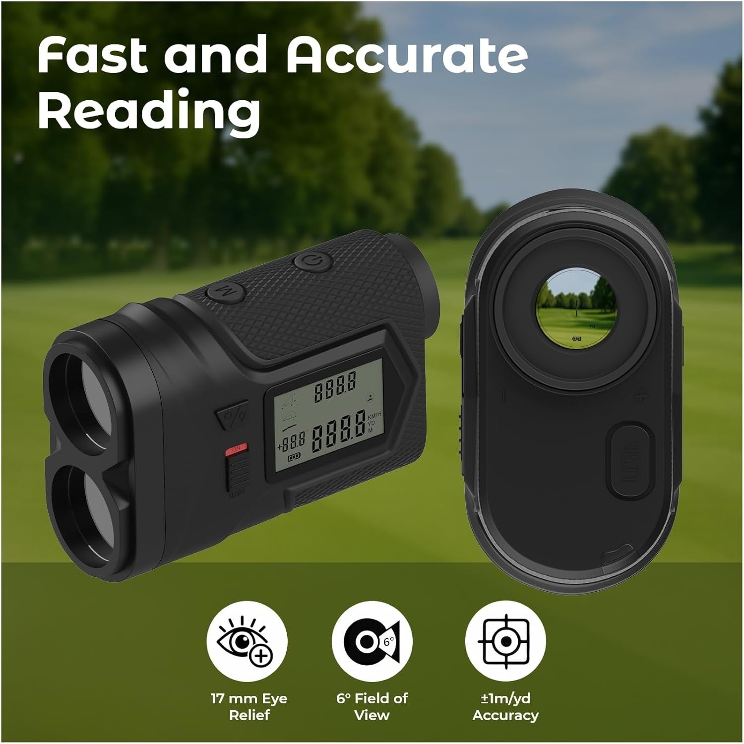Golf Rangefinder 1200 Yards Slope Switch Flag Lock USB-C Rechargeable