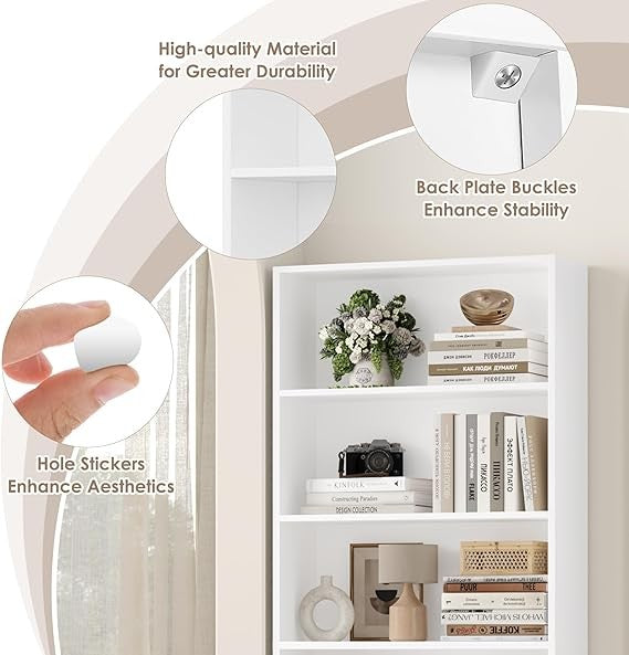 White 6-Tier Tall Bookcase Storage Shelf Unit Modern Display Rack 60x23.5x180cm