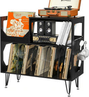 Large Record Player Stand Vinyl Storage Cabinet Holds 370 Albums Black