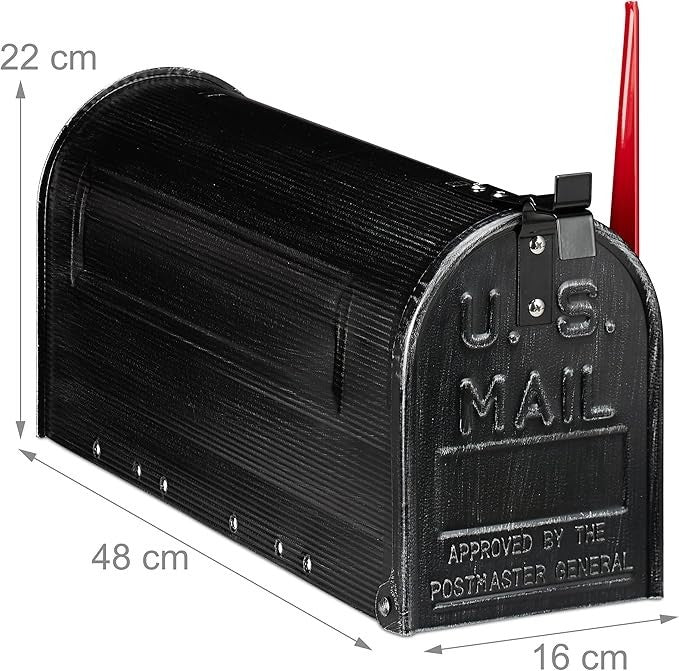 Vintage Black US Mailbox Wall Mount Lockable Steel Large Retro Post Box