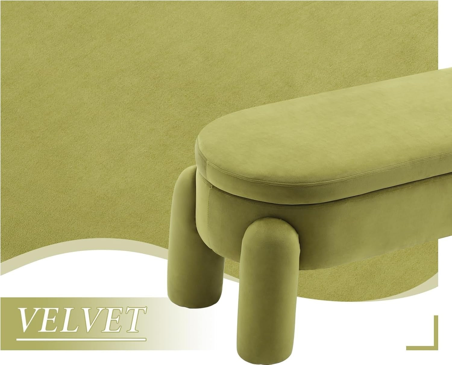 chairus Upholstered Storage Ottoman Velvet Window Bench, Green