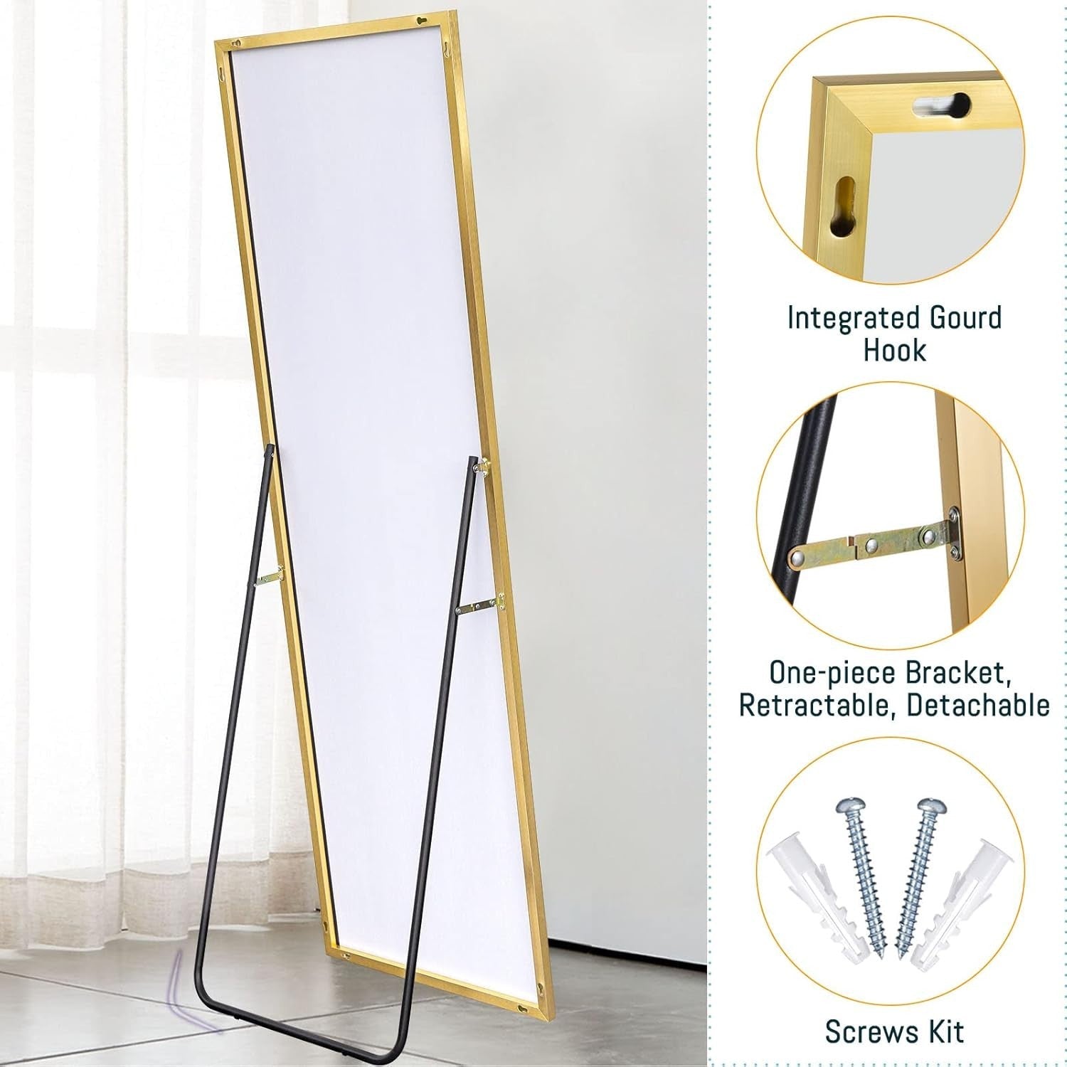 Full Length Mirror Floor Standing Wall Mount 59"x16" Gold Frame Modern