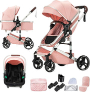 Pink 3in1 Baby Pram Pushchair Travel System One-Touch Fold Newborn–22kg