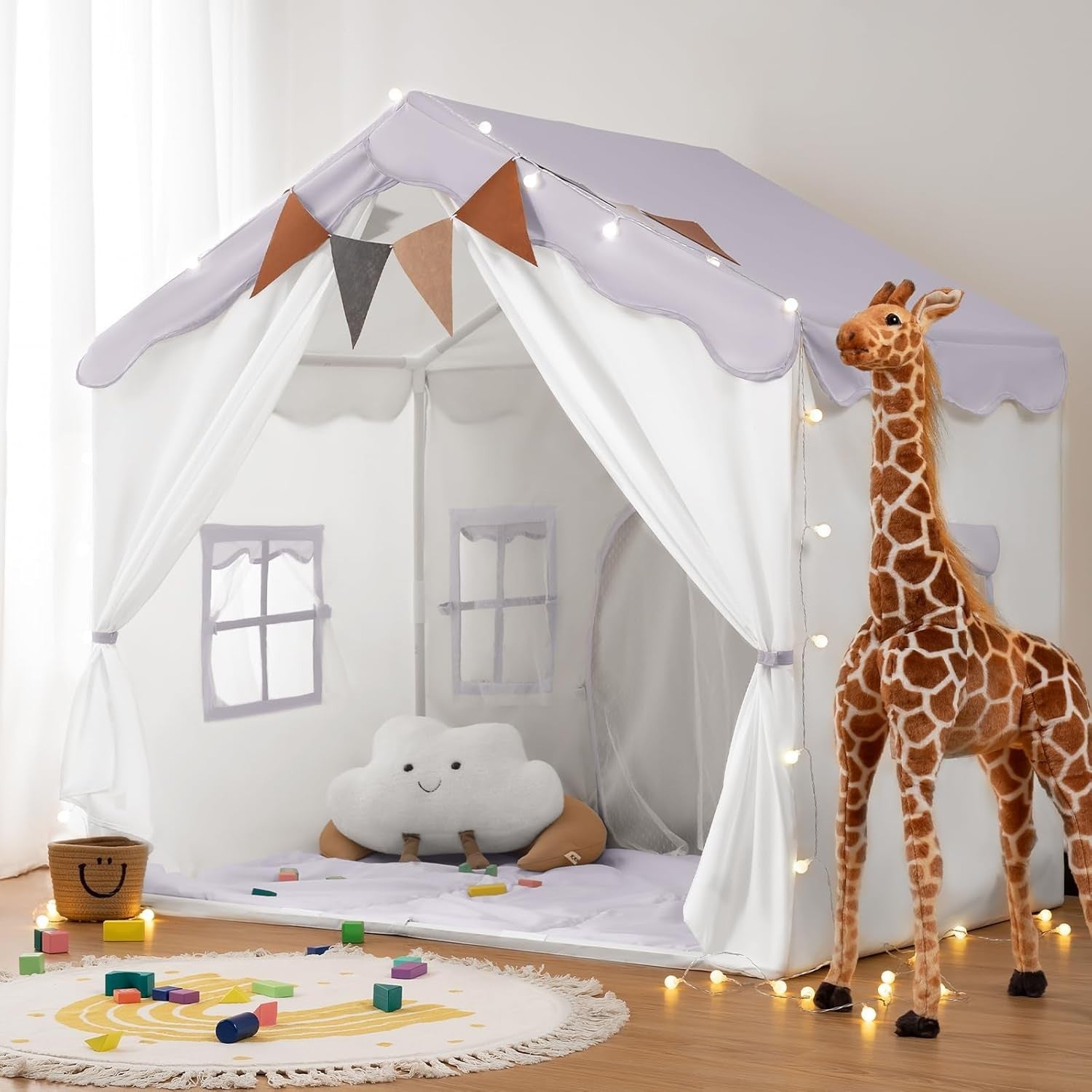 Kids 2in1 Play Tent Bed Tent with Lights Padded Princess Castle