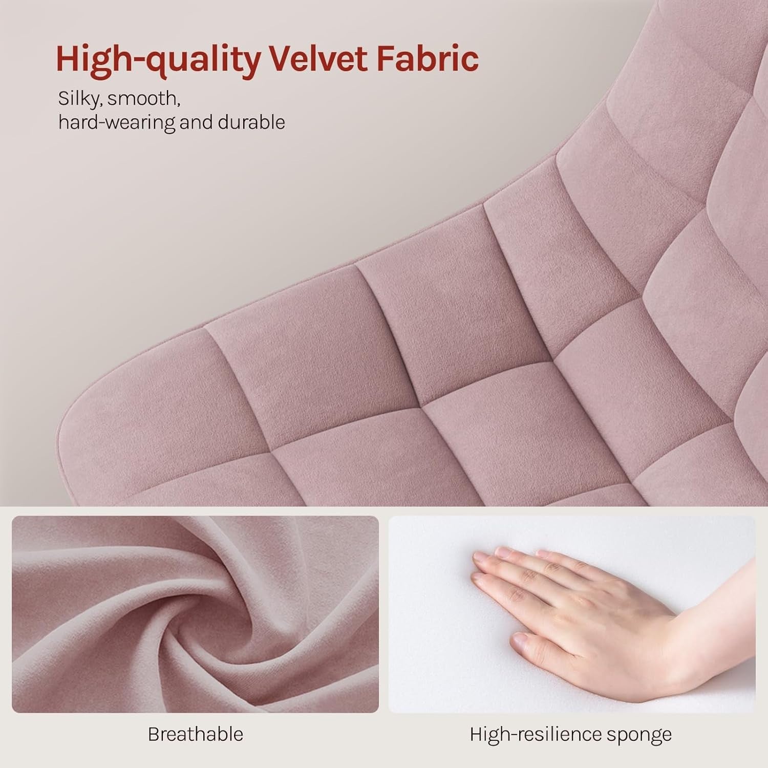 Pink Velvet Swivel Vanity Stool Height Adjustable Dressing Table Chair