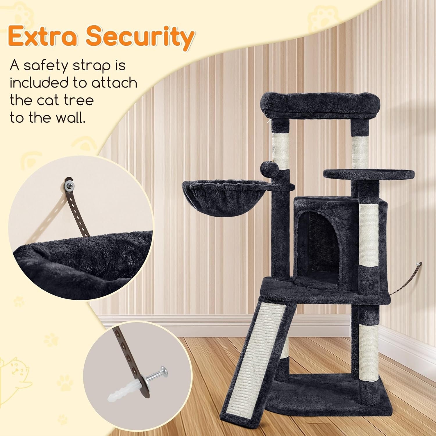 Cat Tree 107cm Climbing Tower With Scratching Posts Condo Basket Indoor Cats