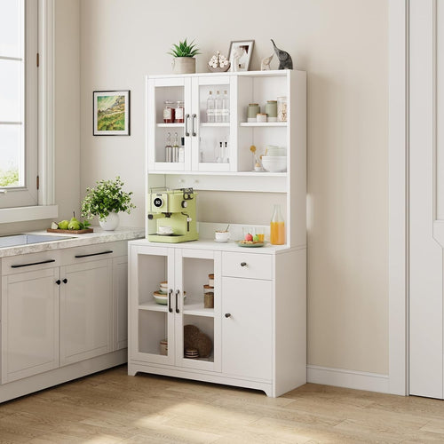 White Tall Kitchen Pantry Cabinet 5 Doors 1 Drawer 183.5cm