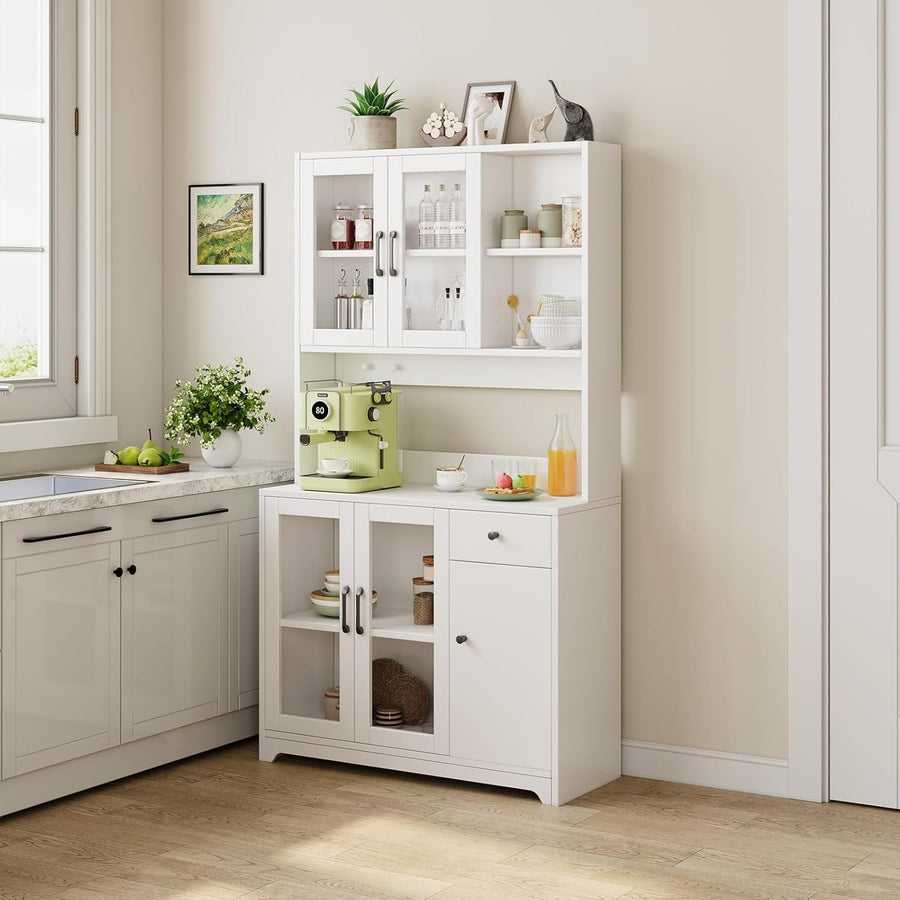 White Tall Kitchen Pantry Cabinet 5 Doors 1 Drawer 183.5cm