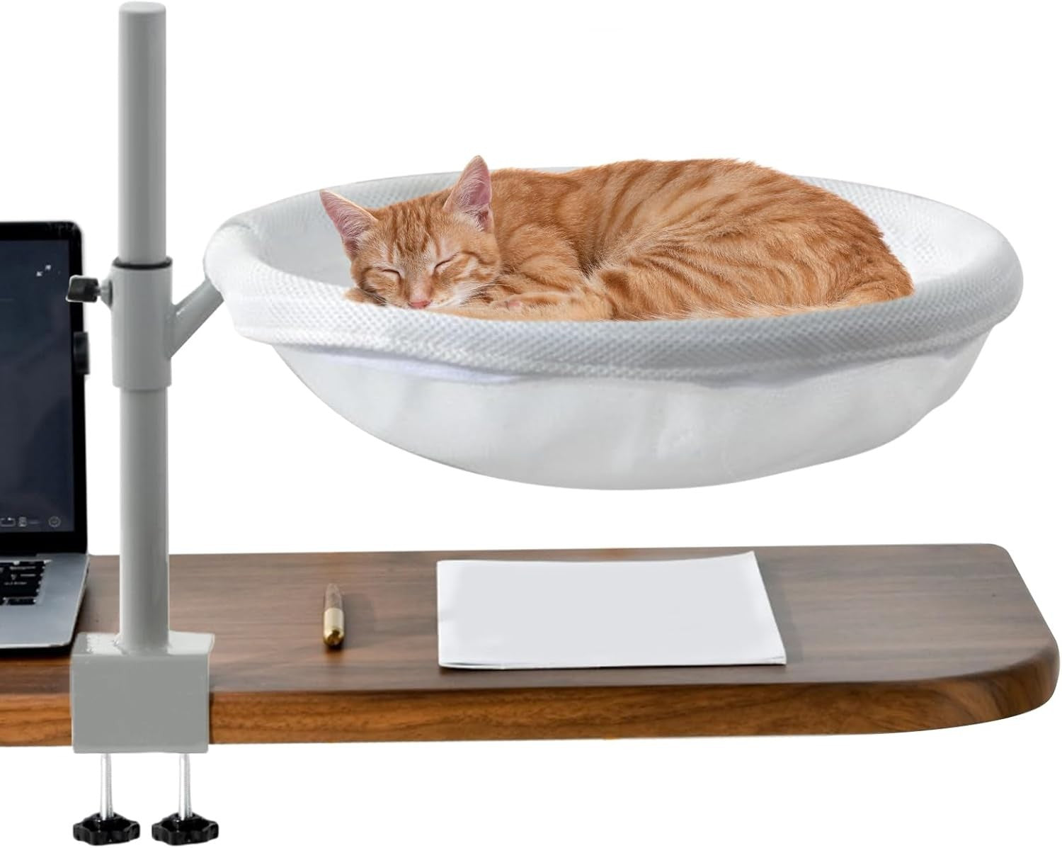 Cat Desk Hammock 360° Rotating Washable Pet Bed White 40cm
