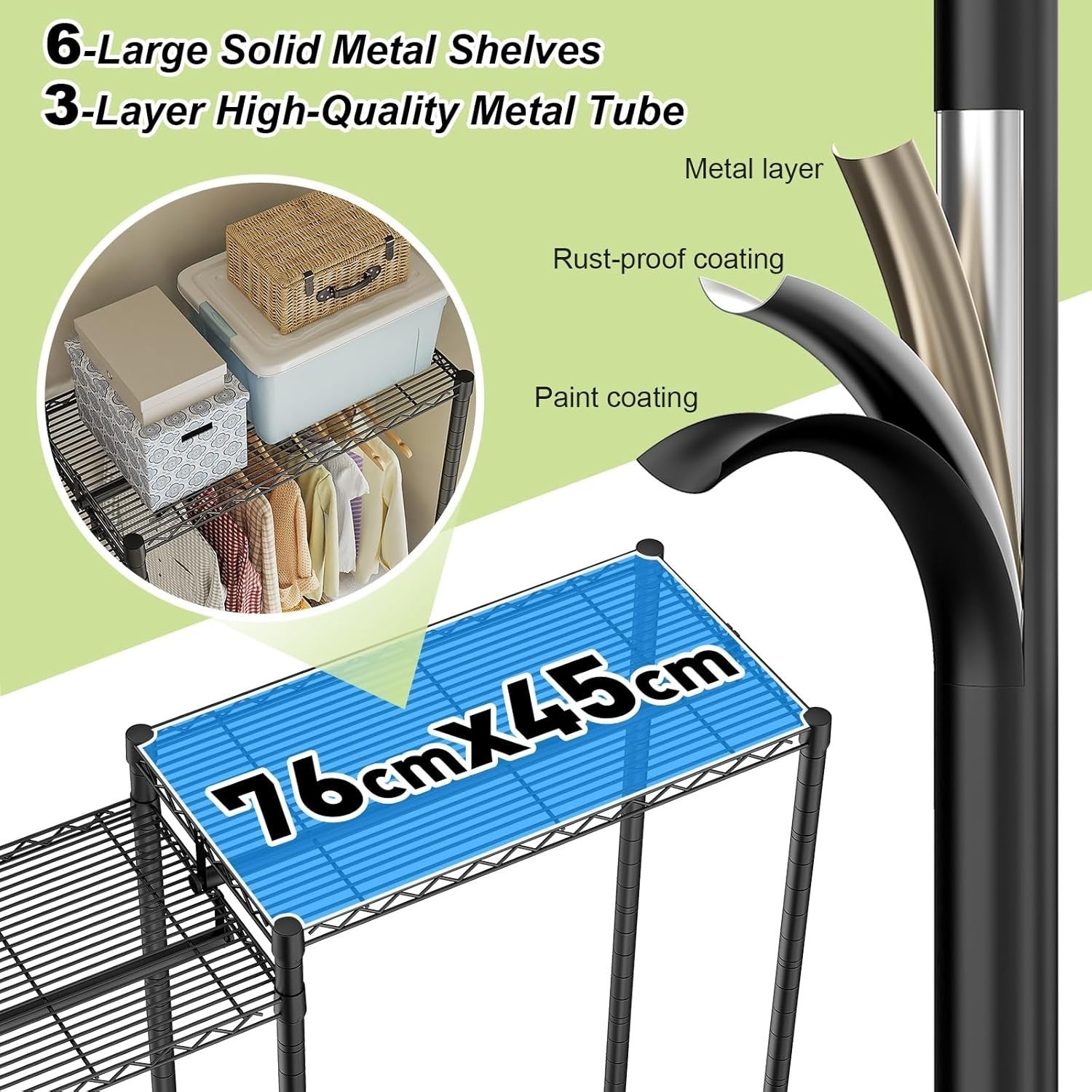 Heavy Duty Open Wardrobe Metal Rail with Shelves Storage Rack 195cm