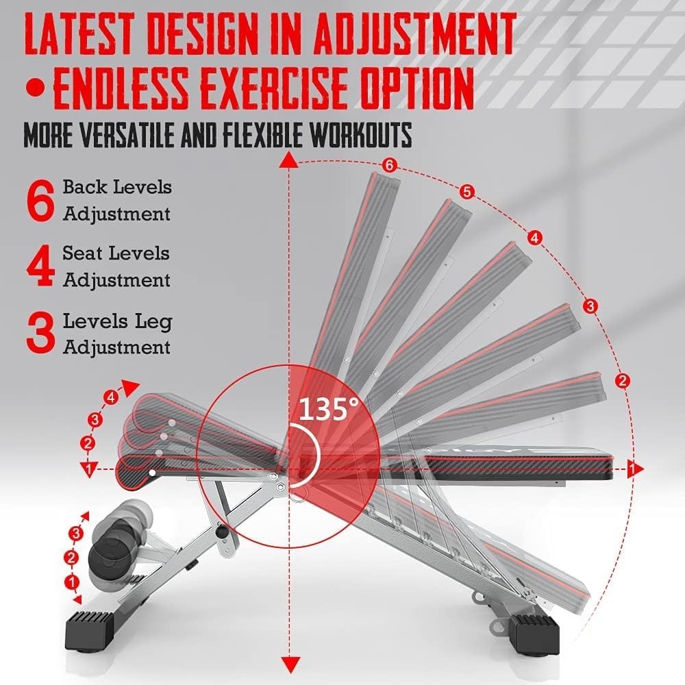 Adjustable Folding Weight Bench 300KG Capacity Incline Decline Gym
