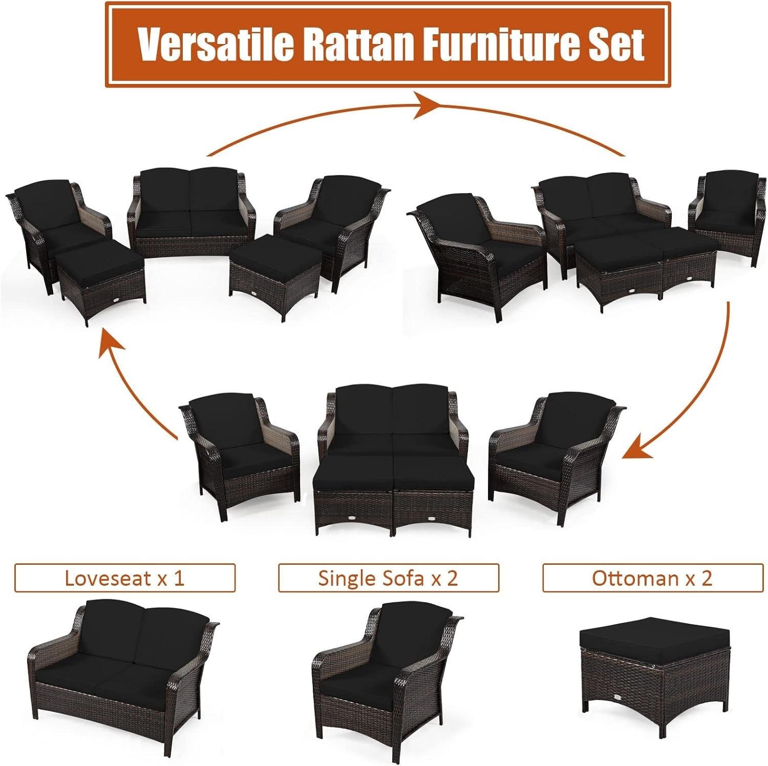 5-Piece Outdoor Patio Rattan Sofa Set - Weatherproof Garden Conversation