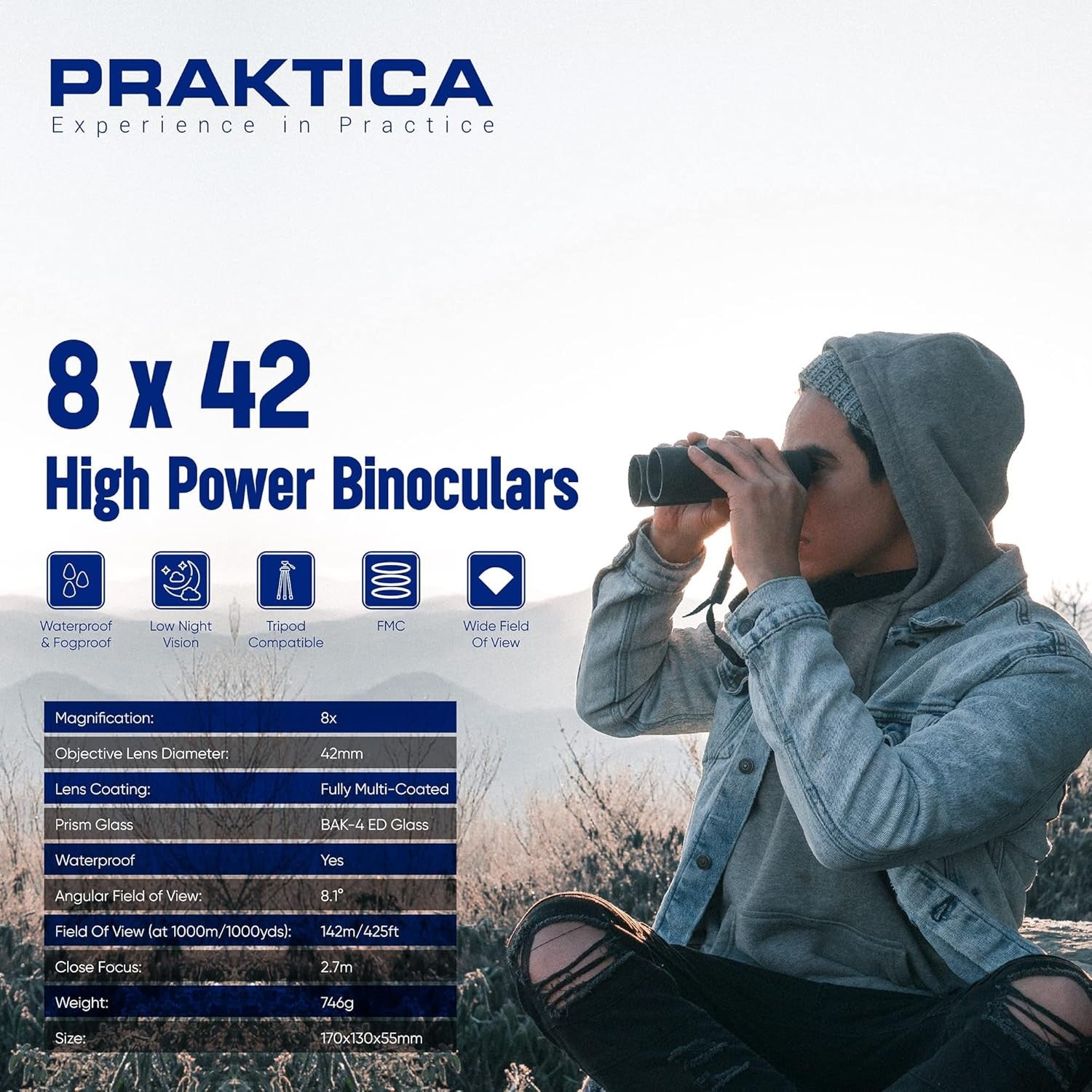 High Power 8x42 ED Binoculars Waterproof HD Optics for Bird Watching Hiking