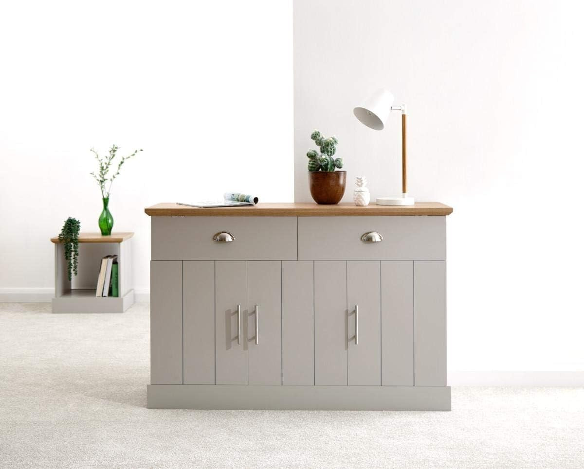 Modern Grey & Oak Sideboard Cabinet with 2 Drawers & 3 Doors – Living Room