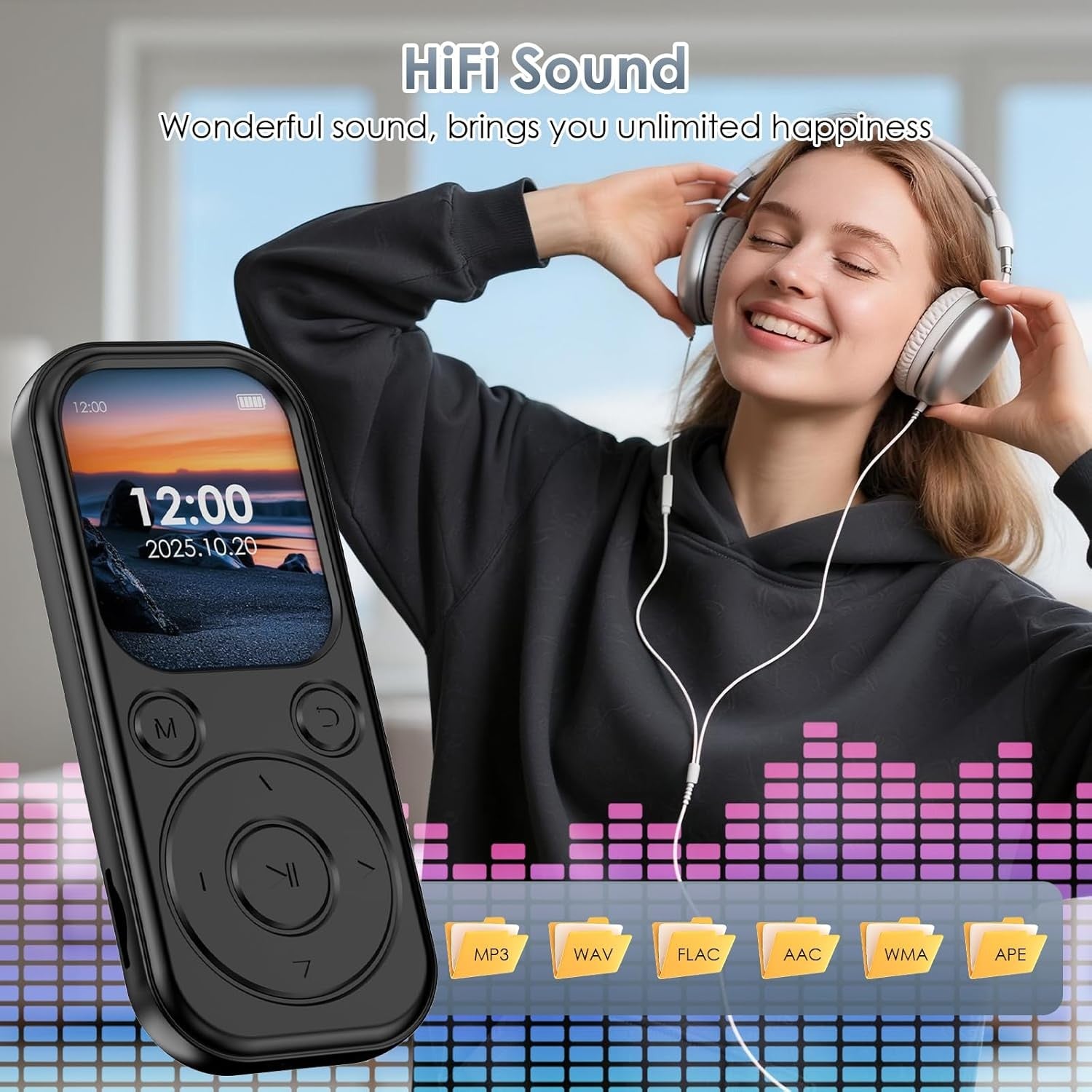 64GB Bluetooth 5.3 MP3 Player Built-in Speaker FM Radio Black