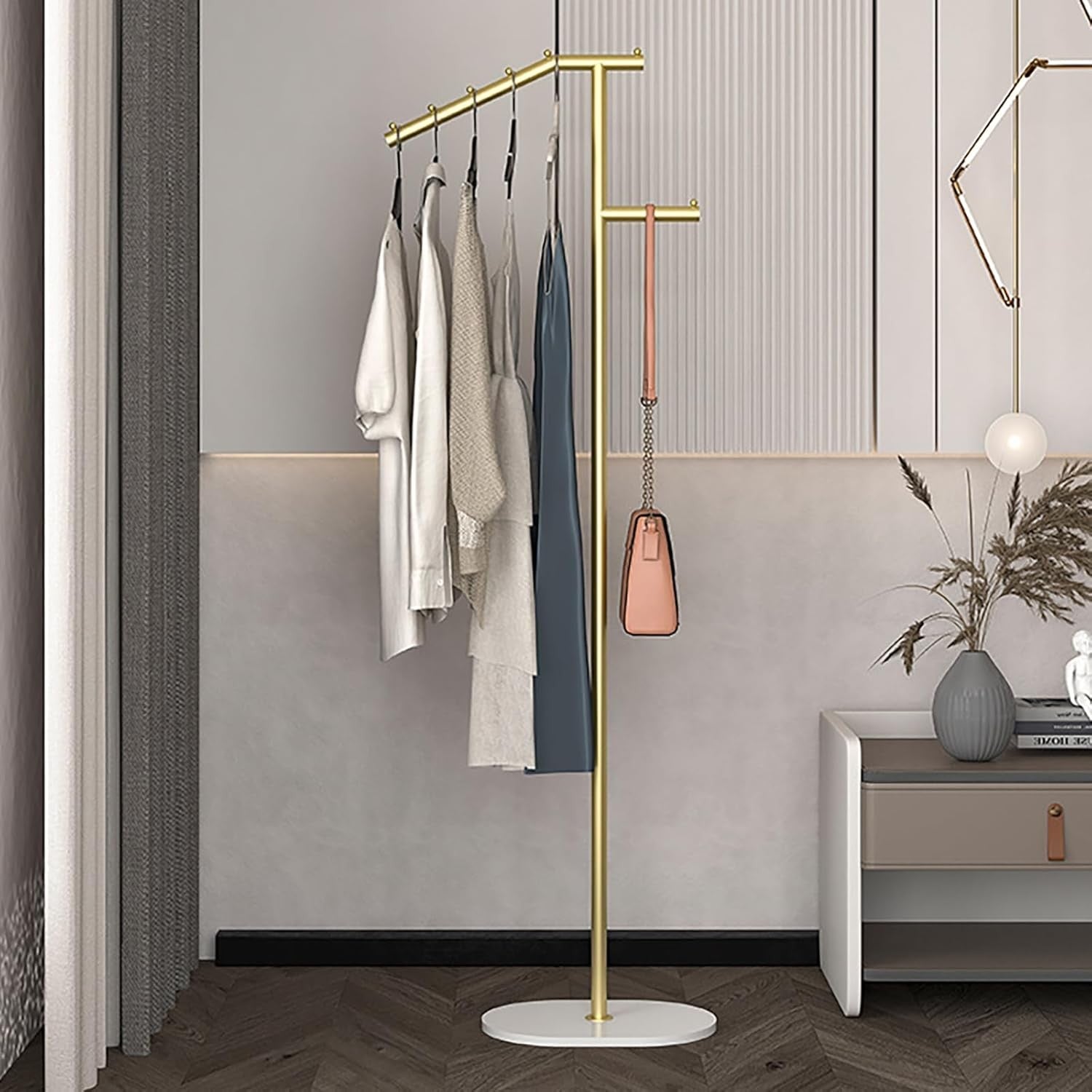 Luxury Gold White Metal Coat Rack 1.7m Marble Base Modern Clothes Stand