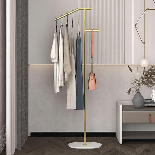 Luxury Gold White Metal Coat Rack 1.7m Marble Base Modern Clothes Stand