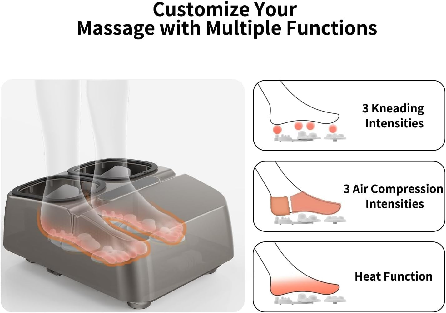 Heat Foot Massager Machine Deep Kneading Shiatsu Pain Relief Plantar Therapy