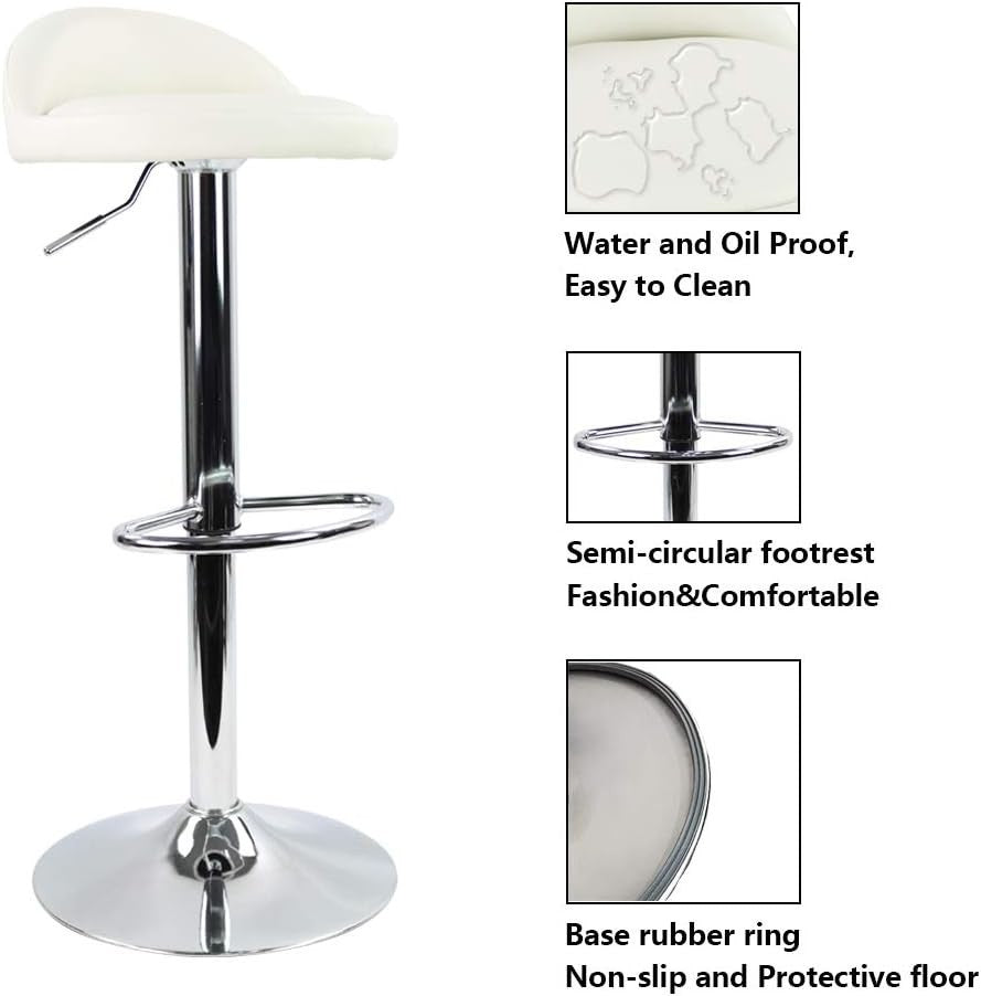 White Round Adjustable Swivel Bar Stool PU Leather Home Kitchen