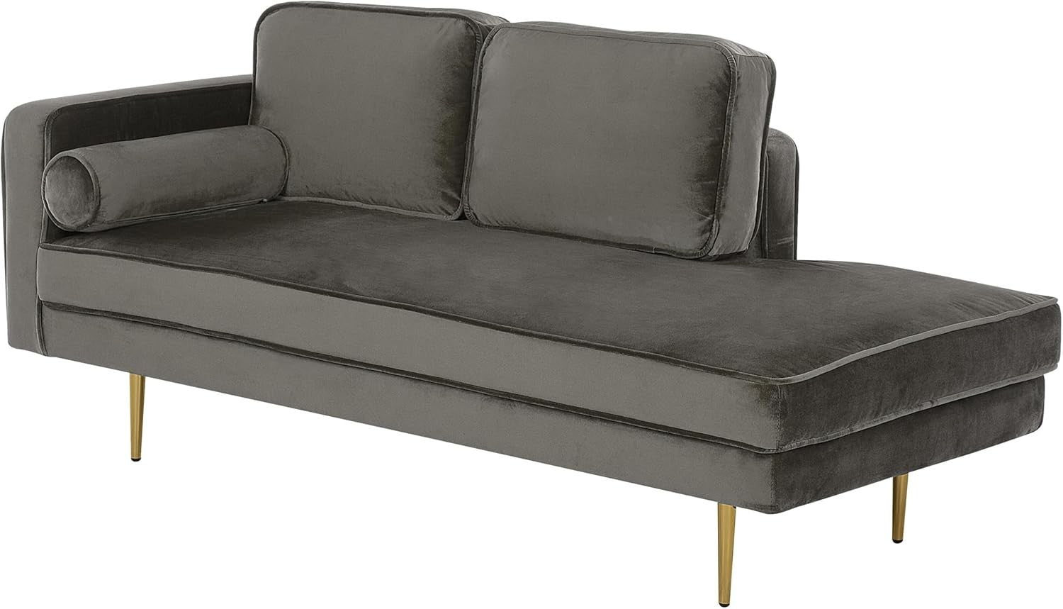 Modern Grey Velvet Chaise Lounge with Gold Legs | Compact, Stylish Comfort