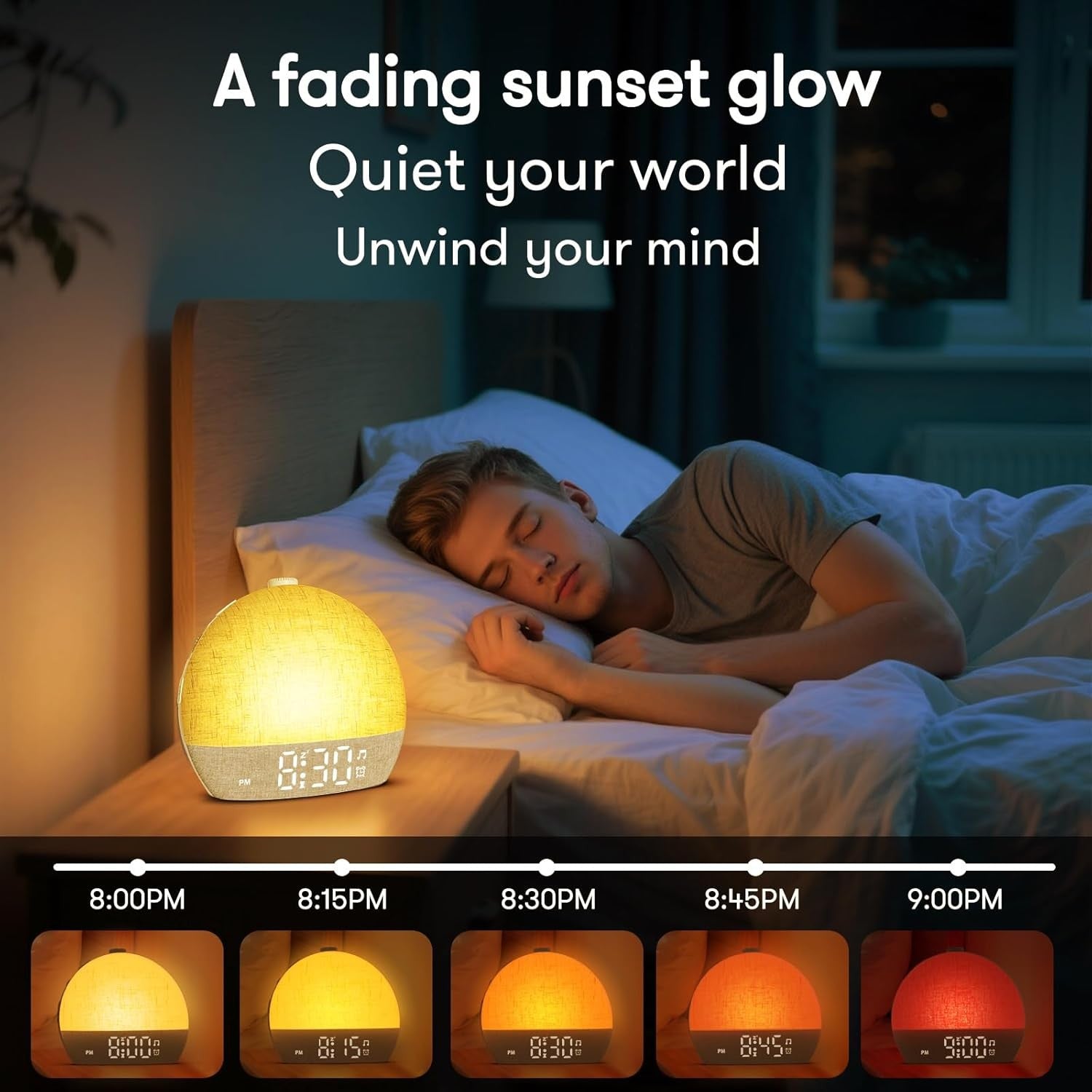 Sunrise Wake Up Light Alarm Clock White Noise Sleep Aid Yellow Lamp