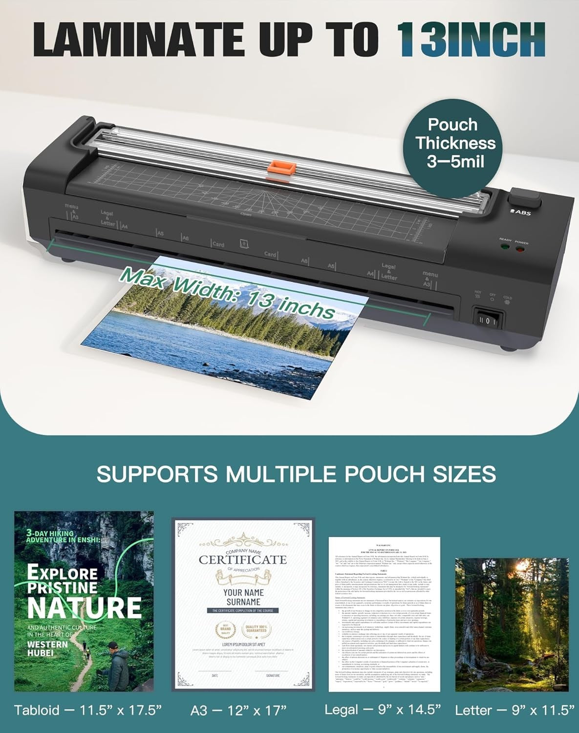 A3 Laminator 10-in-1 Auto Feed Hot Cold Anti Jam Trimmer + 20 Sheets
