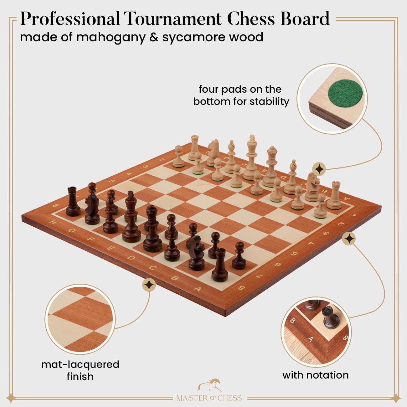 40cm Tournament Wooden Chess Set | Weighted Staunton Pieces | Luxury Inlaid Boar