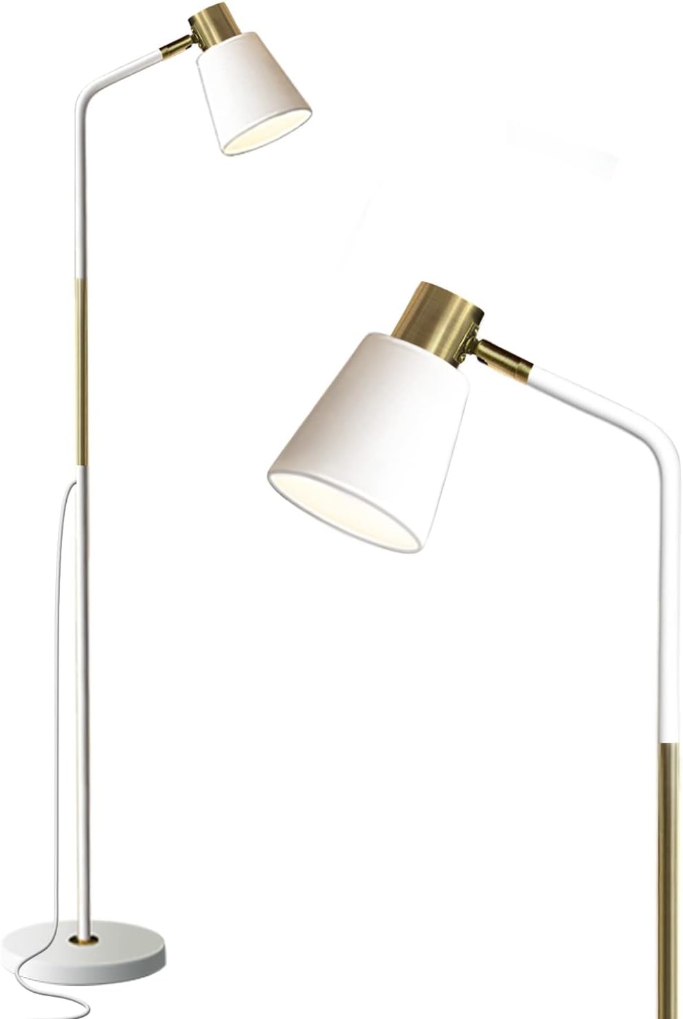 Industrial Floor Lamp Adjustable Metal Head Standing Reading Light White