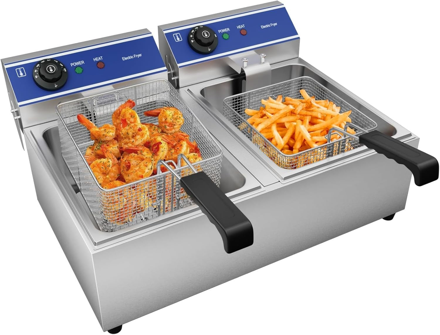 Double Tank Electric Chip Fryer 6L+6L Stainless Steel UK Plug