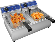 Double Tank Electric Chip Fryer 6L+6L Stainless Steel UK Plug