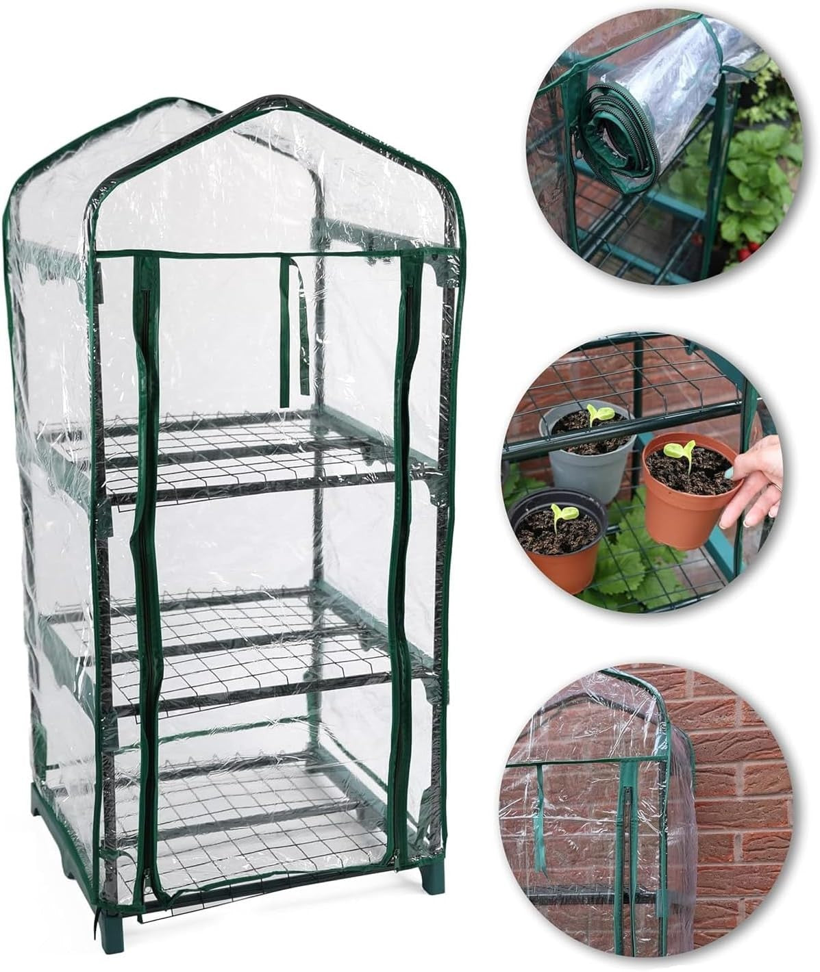 3 Tier Mini Greenhouse PVC Cover | Steel Frame Plant Shelves for Herbs