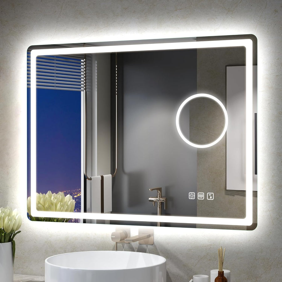 LED Bathroom Mirror 60x80 cm with Bluetooth, 5x Magnifier, Anti-Fog, Dimmable
