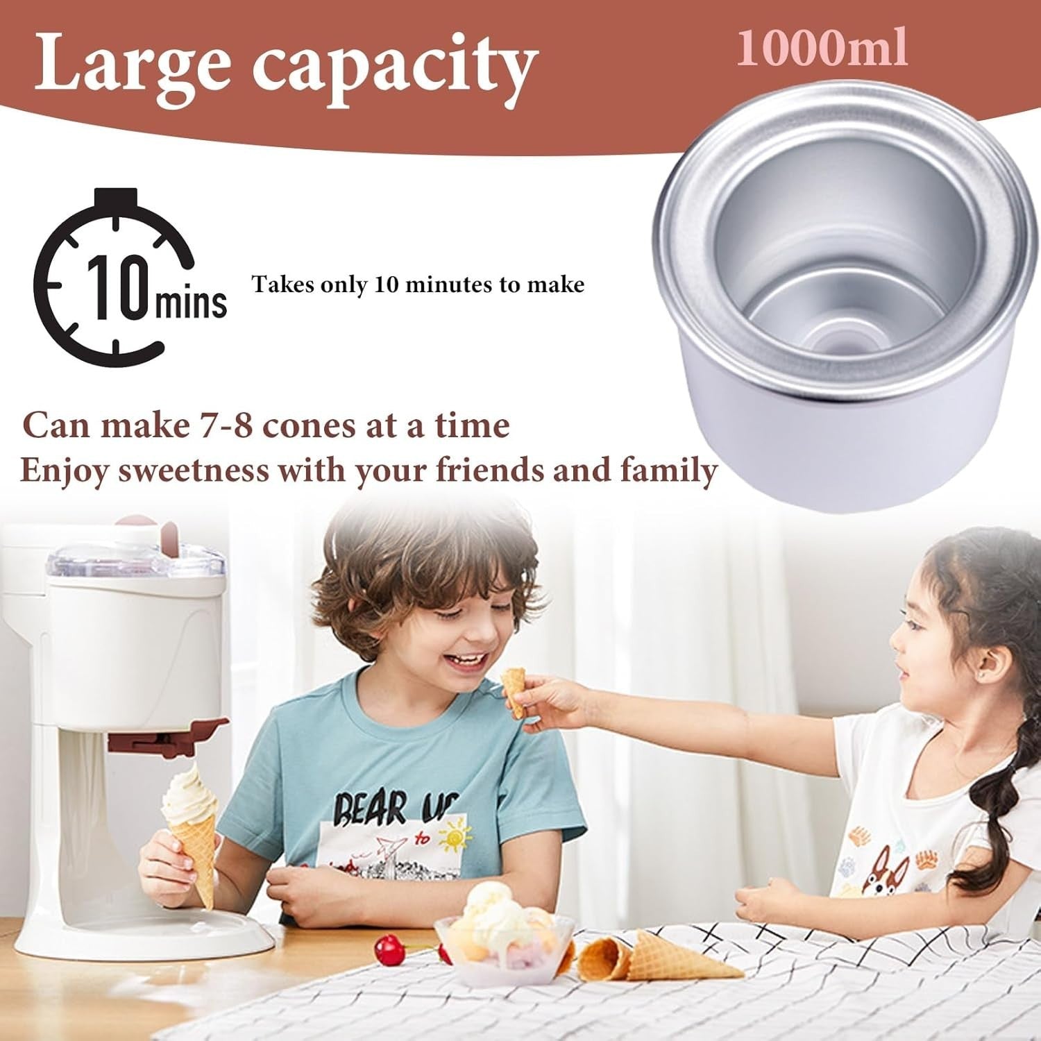 Soft Serve Ice Cream Maker Home Countertop Frozen Dessert Machine DIY