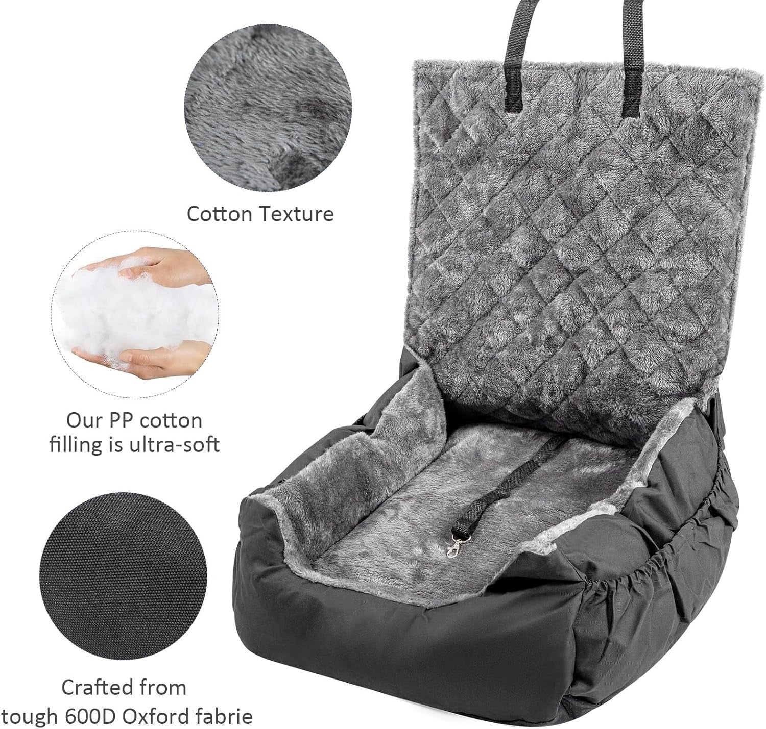 Dog Car Seat Booster Bed Travel Carrier Washable Safety Leash Black