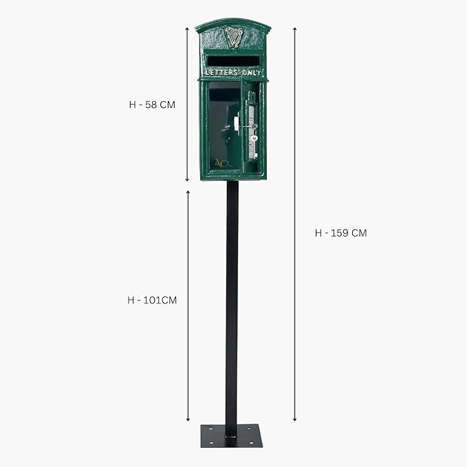Lockable Cast Iron Post Box Green Irish Design | Wall Mount Secure & Heavy Duty