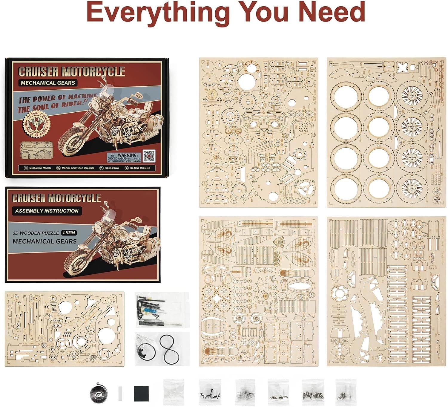 3D Wooden Motorcycle Puzzle Model Kit | Mechanical Moving Parts & Desk Decor