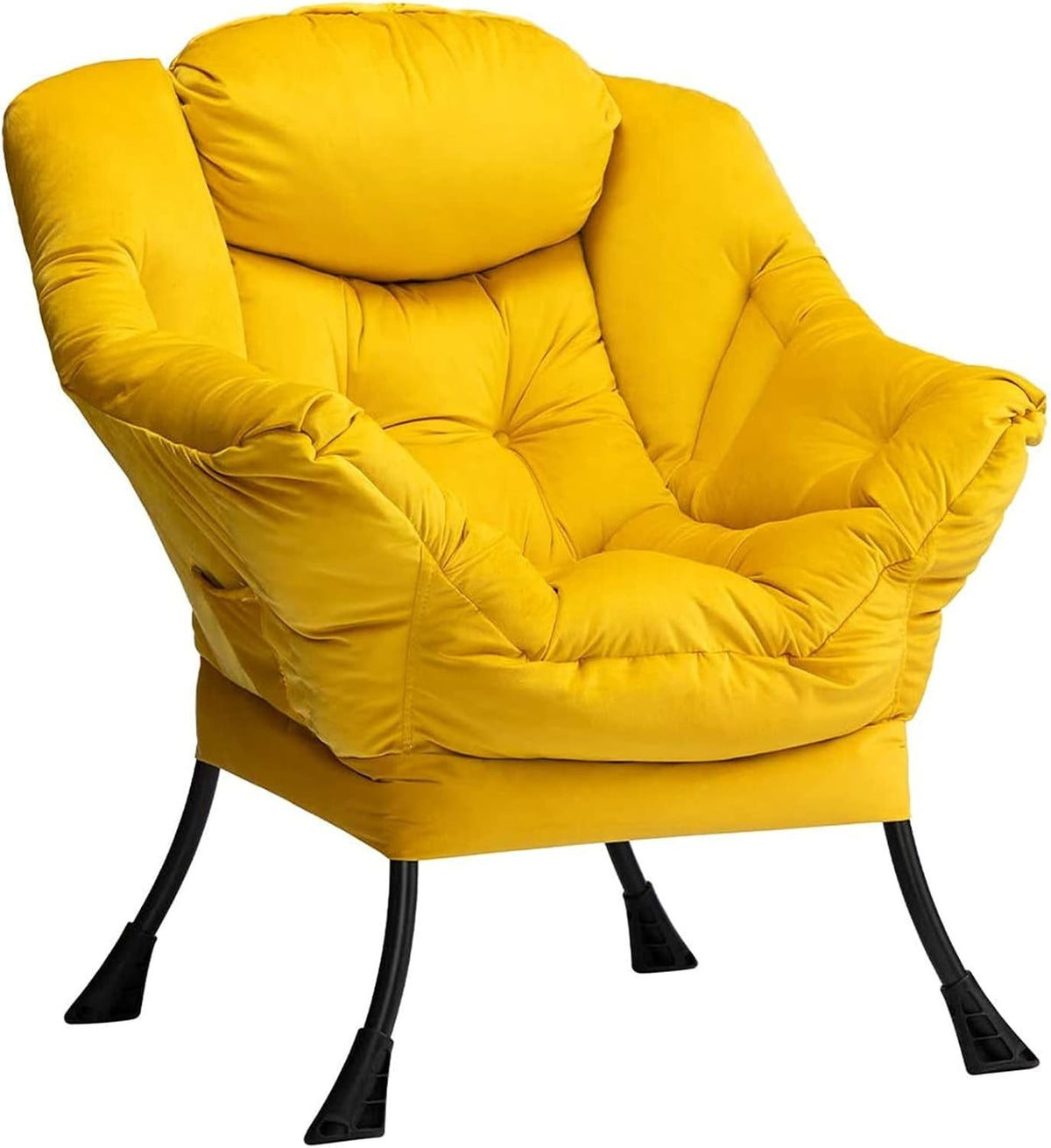Velvet Accent Armchair with Steel Frame | Comfy Reading & Relax Chair Yellow